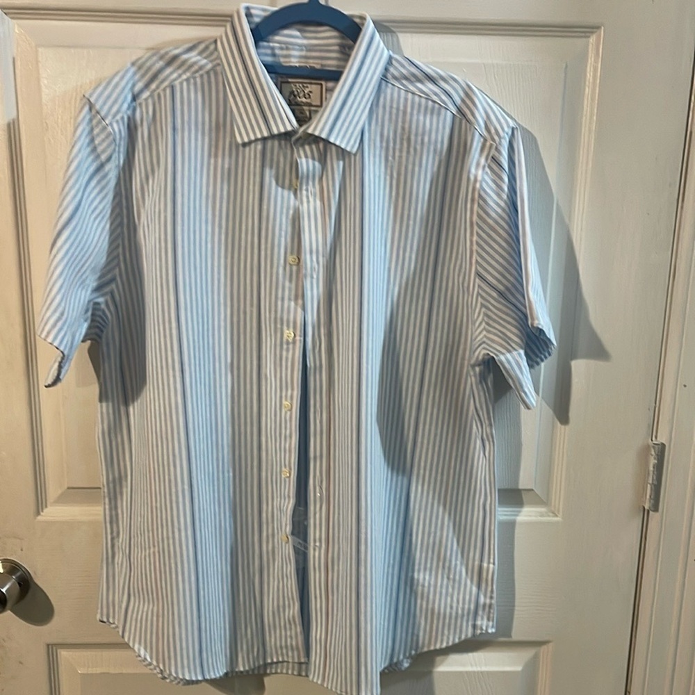 Jos. A. Bank Blue and White Striped Button Down Shirt